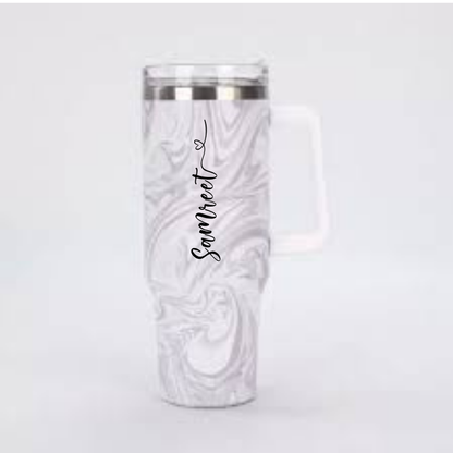 Personalised Travel Tumbler |Marble finish|  1200ml | (Heart Font)
