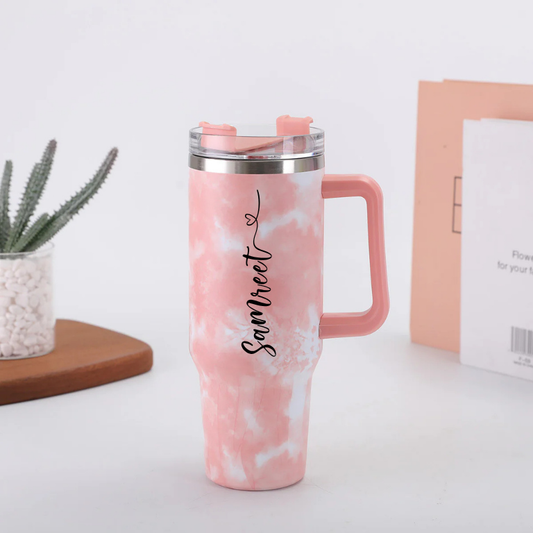 Personalised Travel Tumbler |Marble finish|  1200ml | (Heart Font)