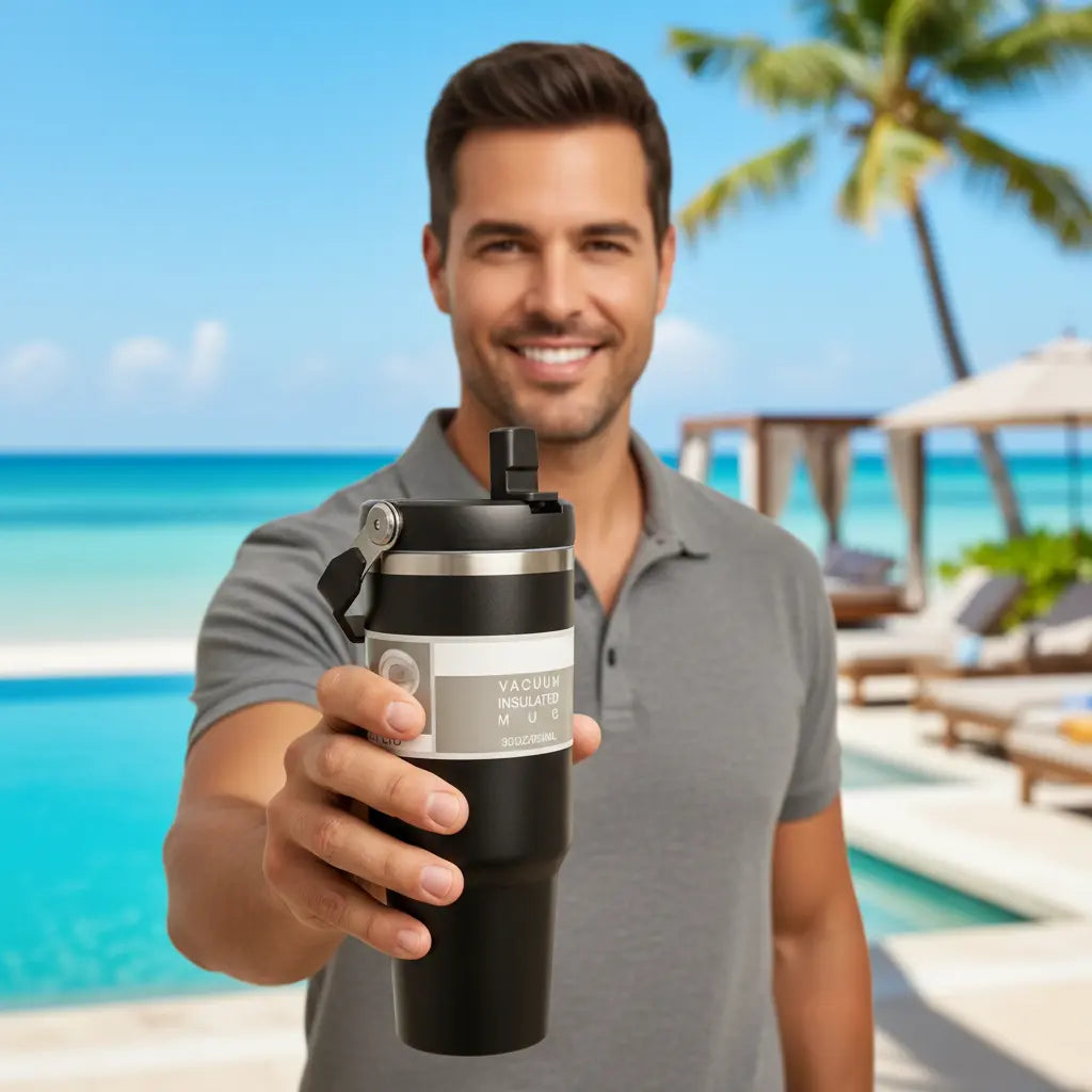 Personalised Vacuum Insulated Tumbler with Handle – 900ml
